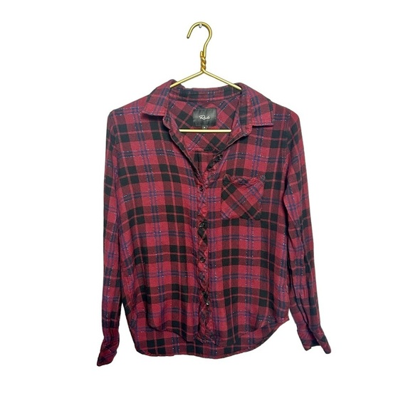 Rails Hunter Plaid Button Down Shirt Red Wine Size Small Top Sparkle Shimmer - Picture 3 of 7